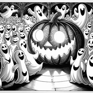 Page à Colorier de Fantômes Dansants Autour d'une Citrouille