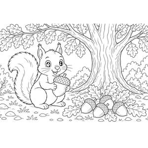 Squirrel with Acorns Coloring Page