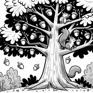 Das Abenteuer des Eichhörnchens: Kostenlose Ausmalseite von Eiche