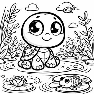 Squirtle by the Pond Coloring Page
