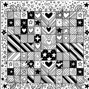 Page à Colorier Géométrique Étoiles et Cœurs