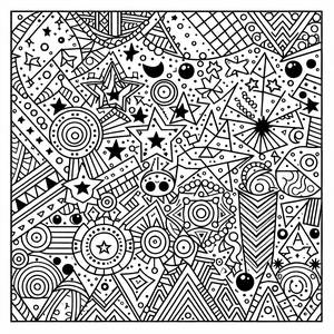 Раскраска с Геометрическими Узорами и Звездами