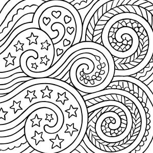 Página para Colorear de Espirales Estrelladas y Doodles Ondulados