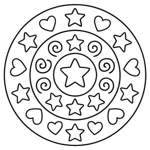 Página para Colorir com Estrelas, Corações e Espirais