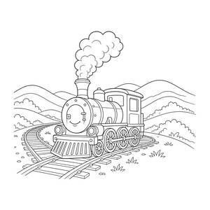 Coloriage locomotive à vapeur souriante