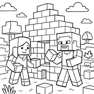 Steve and Alex Building Blocks Coloring Page