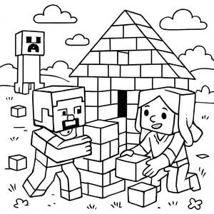 Steve and Alex Building Blocks Coloring Page
