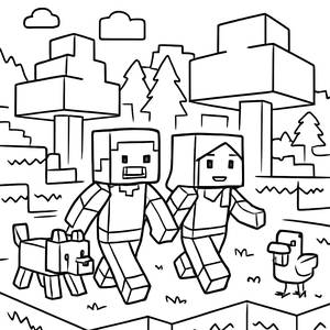 Steve und Alex im Blockwald Malvorlage