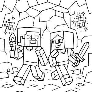 Steve and Alex's Cave Adventure Coloring Page