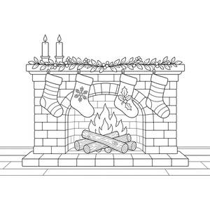 Patterned Stockings on a Brick Fireplace Coloring Page