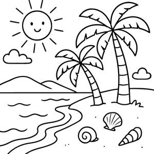 Pagina da Colorare Spiaggia Soleggiata