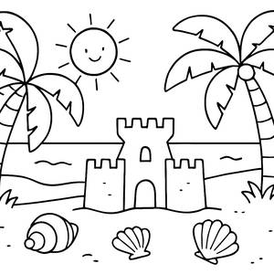 Sonniger Strand Ausmalbild für Kinder