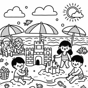Sonniger Strandspaß Ausmalbild
