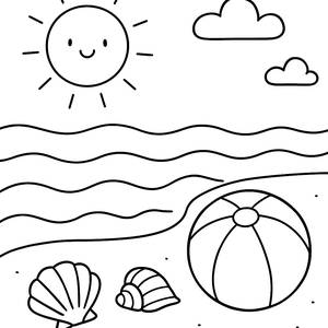 Pagina da Colorare di Scena di Spiaggia Soleggiata