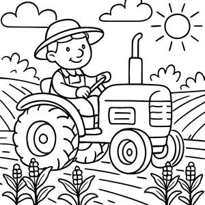 Malvorlage: Bauer mit Traktor unter der Sonnenschein