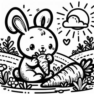 Page à Colorier Lapin dans une Prairie Ensoleillée