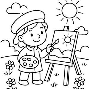 Pagina da Colorare dell'Artista nel Parco Soleggiato