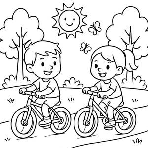 Ausmalbild von einem Fahrradrennen im Sonnigen Park