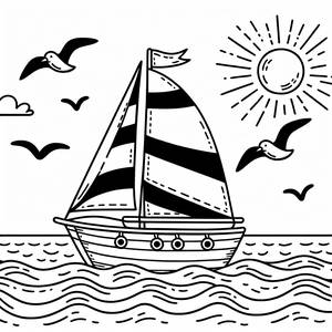 Pagina da Colorare con Veliero Soleggiato