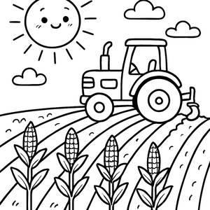 Sonnige Traktor Malvorlage für Kinder