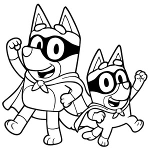 Superhero Bluey and Bingo Coloring Page