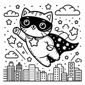 Superhero Cat Coloring Page