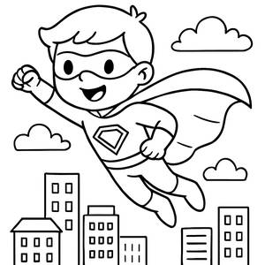 Superhero Coloring Page: Fly High Above the City!