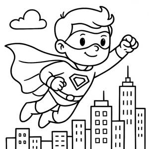 Page à Colorier Super-héros - Volez au-dessus de la Ville !