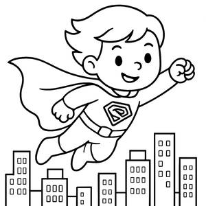 Página para Colorear de Superhéroe: ¡Vuela Sobre la Ciudad!