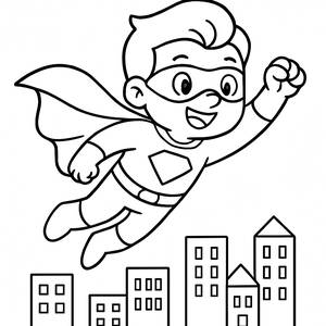Superhero Coloring Page: Soaring Over the City!