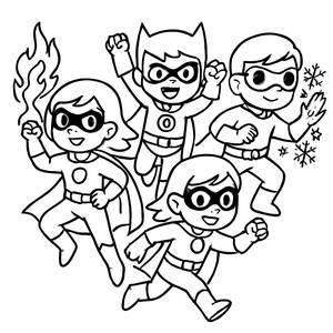 Página para Colorear del Equipo de Superhéroes en Acción