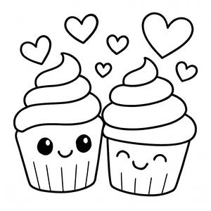 Página para Colorear: Cupcakes y Corazones Dulces