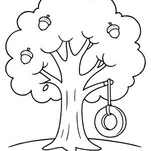 Pagina da Colorare di un Alto Quercia con un Pneumatico Oscillante