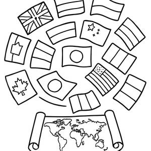 Swirling National Flags Coloring Page
