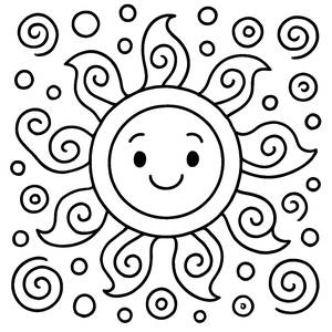 Ausmalbild der Sonne mit Wirbelstrahlen