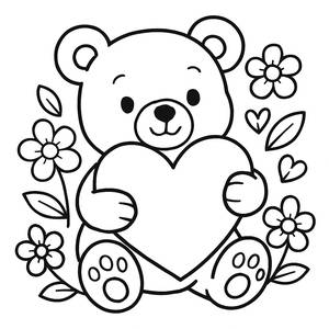 Teddy Bear Holding a Heart Coloring Page