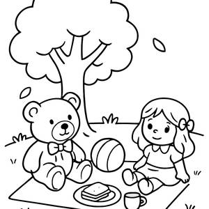 Malvorlage: Picknick mit dem Teddybär