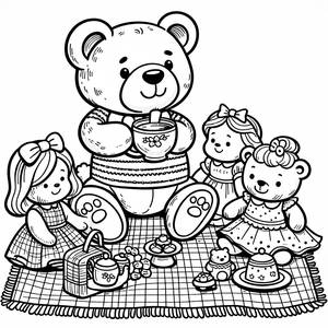 Page à Colorier du Thé avec un Ours en Peluche