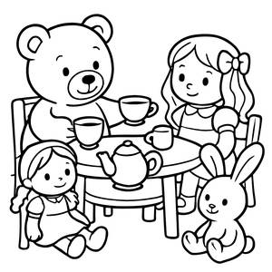 Färbungsseite des Teddy-Bären beim Tee