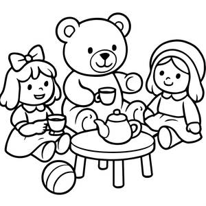 Page à Colorier: Thé avec l'Ours en Peluche
