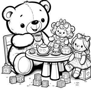 Page à Colorier de la Fête du Thé de l'Ours en Peluche