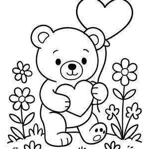 Malvorlage Teddybär mit Herzballon