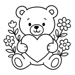 Teddy Bear with Heart Coloring Page