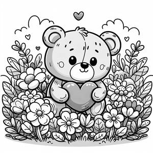 Ausmalbild Teddy mit Herz