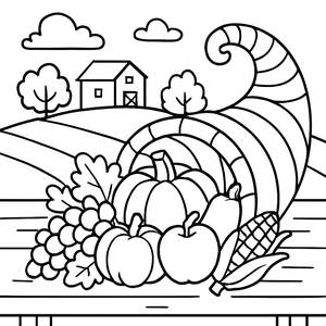 Färbungsseite des Erntekorbs zu Thanksgiving