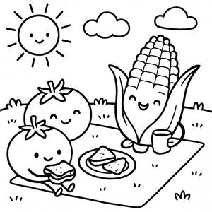 Malvorlage von Tomate und Mais beim Picknick