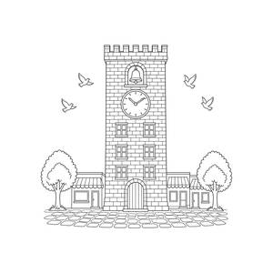 Torre do relógio com sino para colorir
