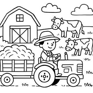 Malvorlage Traktor mit Heuwagen