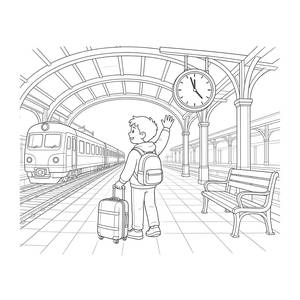 Coloriage enfant sur le quai de la gare