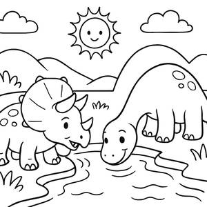 Раскраска Трицератопса и Брахиозавра